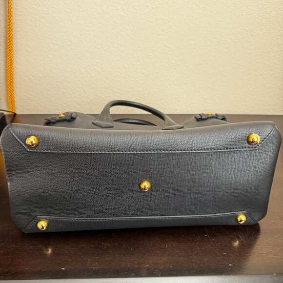 Burberry Banner House Check Derby Leather Medium Tote w/ Strap Authentic - Black - Picture 5 of 16